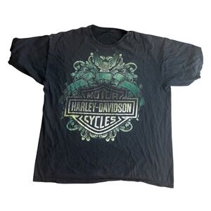 Harley Davidson Motorcycles Graphic Short Sleeve T-Shirt Size XL Green Black Y2K